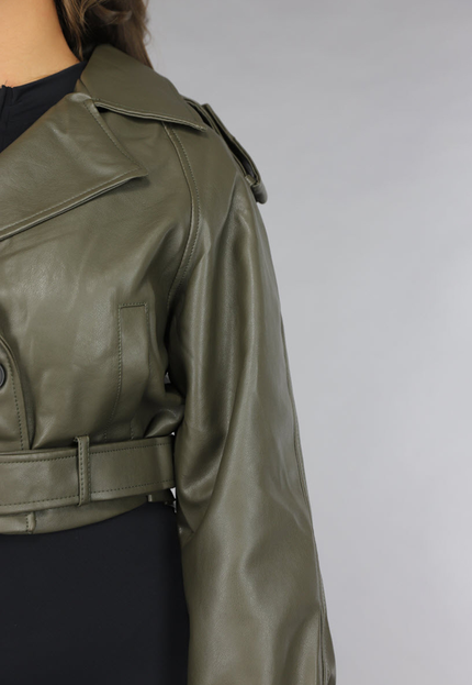 NEW120225 Korte Khaki Lederlook Jasje