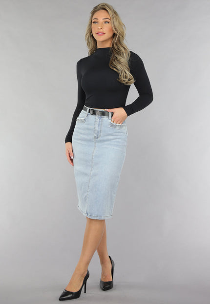 NEW120225 Midi Denim Rok met Studs en Riempje
