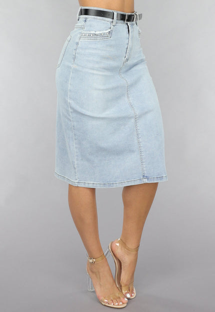NEW120225 Midi Denim Rok met Studs en Riempje