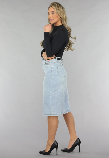 NEW120225 Midi Denim Rok met Studs en Riempje
