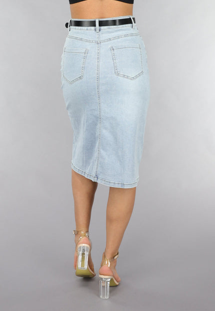 NEW120225 Midi Denim Rok met Studs en Riempje