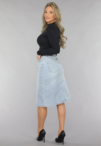 NEW120225 Midi Denim Rok met Studs en Riempje