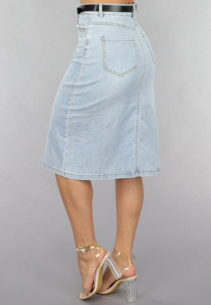 NEW120225 Midi Denim Rok met Studs en Riempje