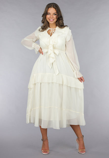 NEW120225 Ruched Maxi Jurk in Ecru