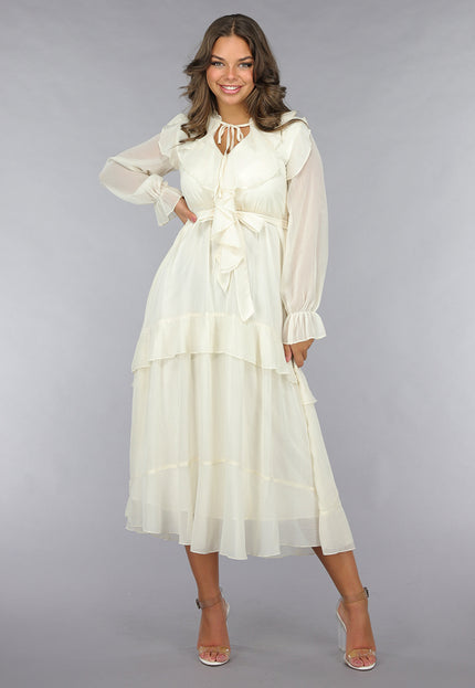 NEW120225 Ruched Maxi Jurk in Ecru