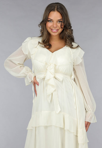 NEW120225 Ruched Maxi Jurk in Ecru