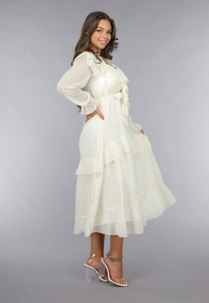NEW120225 Ruched Maxi Jurk in Ecru