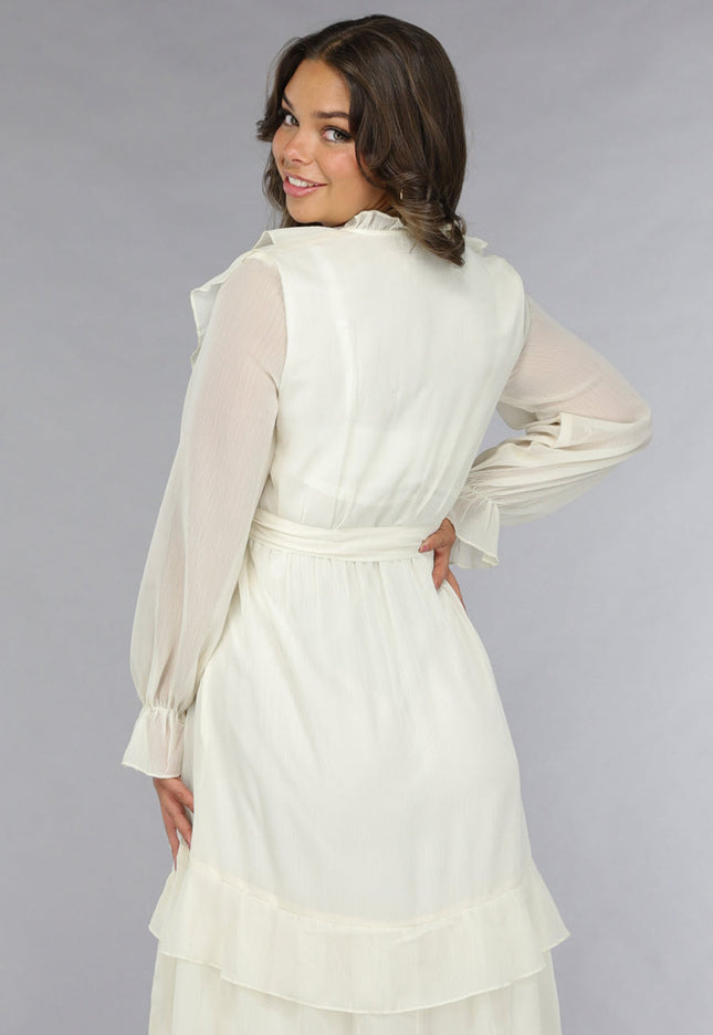 NEW120225 Ruched Maxi Jurk in Ecru