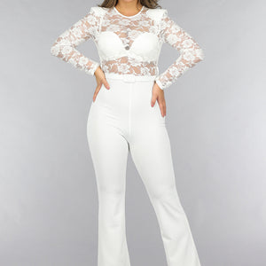 OP=OP.AV.12 Stretch Jumpsuit met Kant en Ceintuur