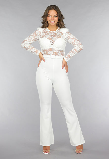 OP=OP.AV.12 Stretch Jumpsuit met Kant en Ceintuur