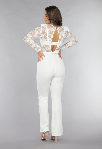 OP=OP.AV.12 Stretch Jumpsuit met Kant en Ceintuur