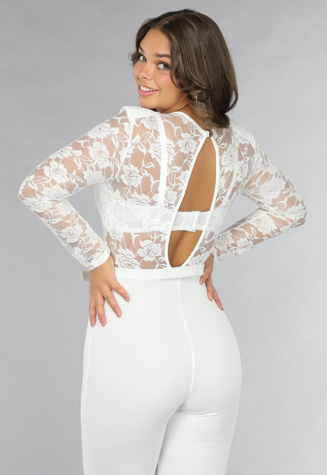 OP=OP.AV.12 Stretch Jumpsuit met Kant en Ceintuur