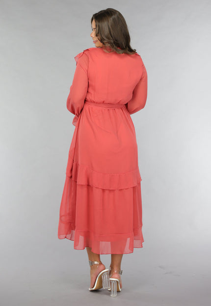 NEW120225 Zalmroze Ruffle Chiffon Maxi Jurk