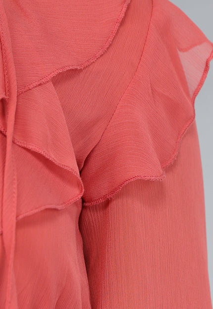 NEW120225 Zalmroze Ruffle Chiffon Maxi Jurk