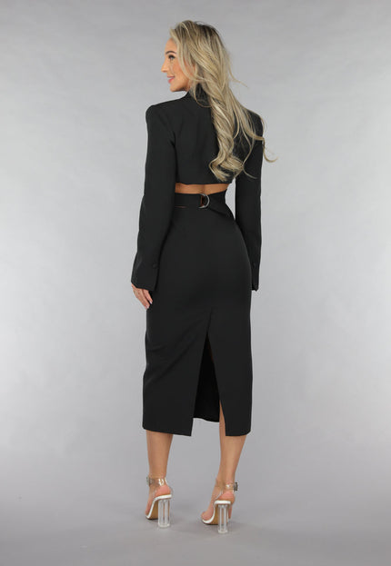 NEW120225 Zwarte Cut Out Midi Jurk met Blazer Look