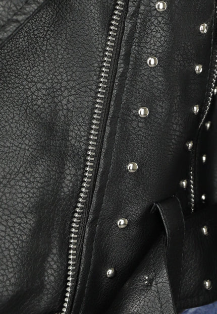 NEW120225 Zwarte Vegan Leren Jas met Studs