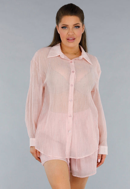 NEW120325 Blouse en Short Set in Lichtroze