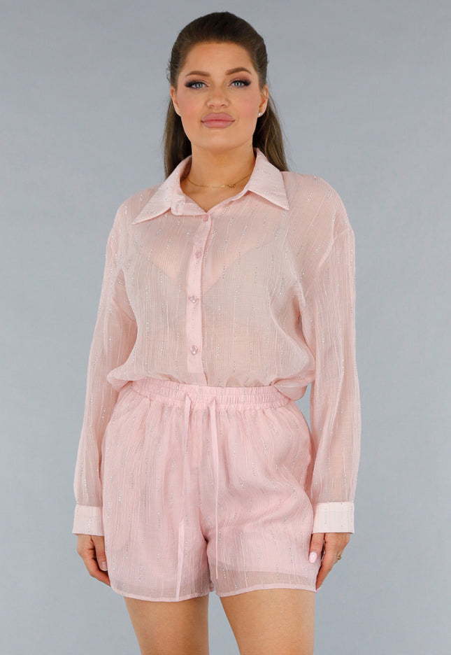 NEW120325 Blouse en Short Set in Lichtroze