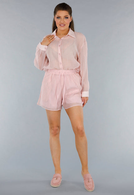 NEW120325 Blouse en Short Set in Lichtroze