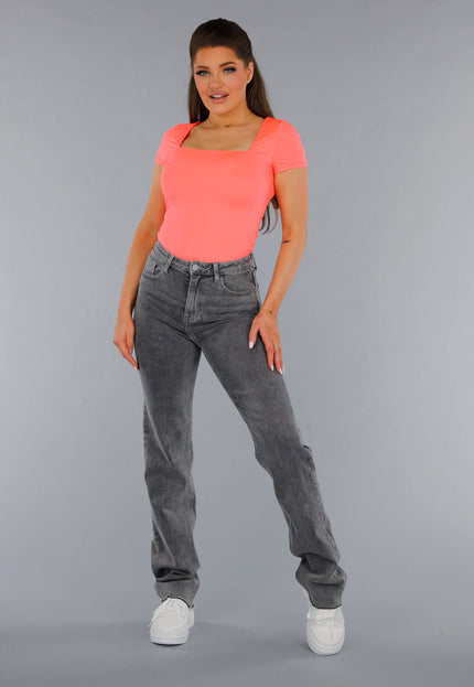 NEW120325 Coral Stretch Shirt met Vierkante Hals