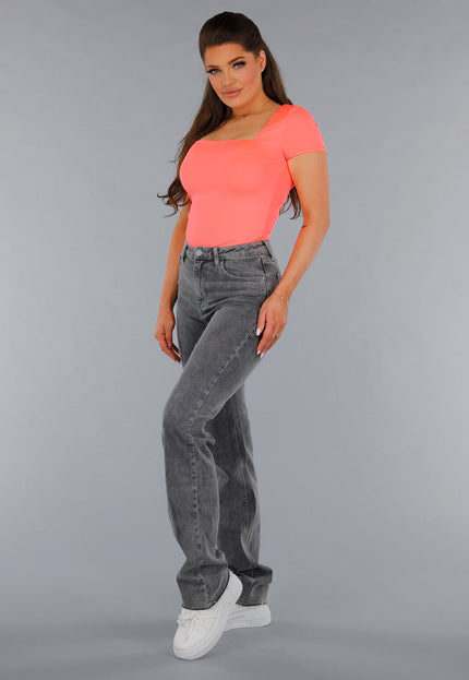 NEW120325 Coral Stretch Shirt met Vierkante Hals