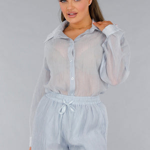 NEW120325 Lichtblauwe Co-Ord Set met Blouse en Short