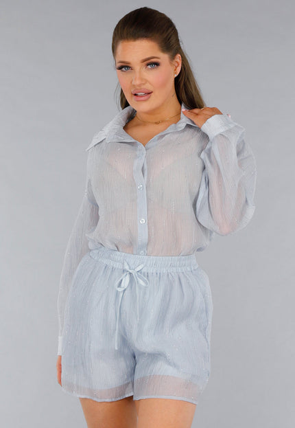 NEW120325 Lichtblauwe Co-Ord Set met Blouse en Short