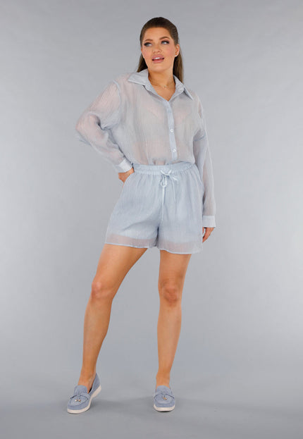 NEW120325 Lichtblauwe Co-Ord Set met Blouse en Short