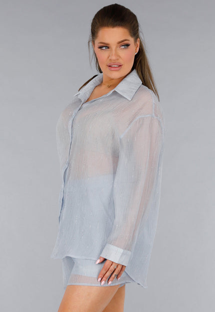 NEW120325 Lichtblauwe Co-Ord Set met Blouse en Short