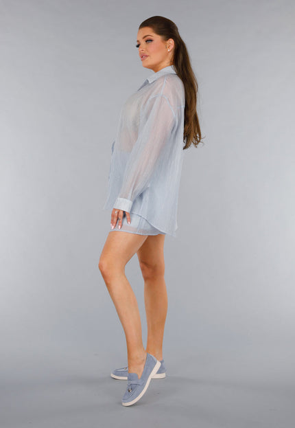 NEW120325 Lichtblauwe Co-Ord Set met Blouse en Short