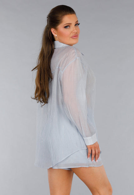 NEW120325 Lichtblauwe Co-Ord Set met Blouse en Short