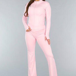 NEW120325 Lichtroze Sportset met Vestje en Flared Legging