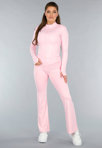 NEW120325 Lichtroze Sportset met Vestje en Flared Legging