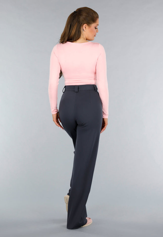 NEW120325 Longsleeve Lichtroze Stretchstof Shirt met Vierkante Hals