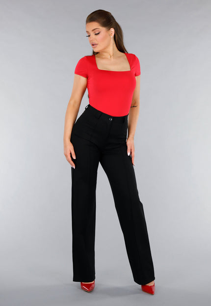 NEW120325 Rood Shirt in Stretchstof met Vierkante Hals