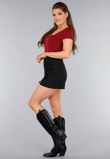 NEW120325 Stretchy Burgundy Shirt met Vierkante Hals