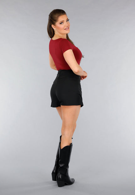 NEW120325 Stretchy Burgundy Shirt met Vierkante Hals