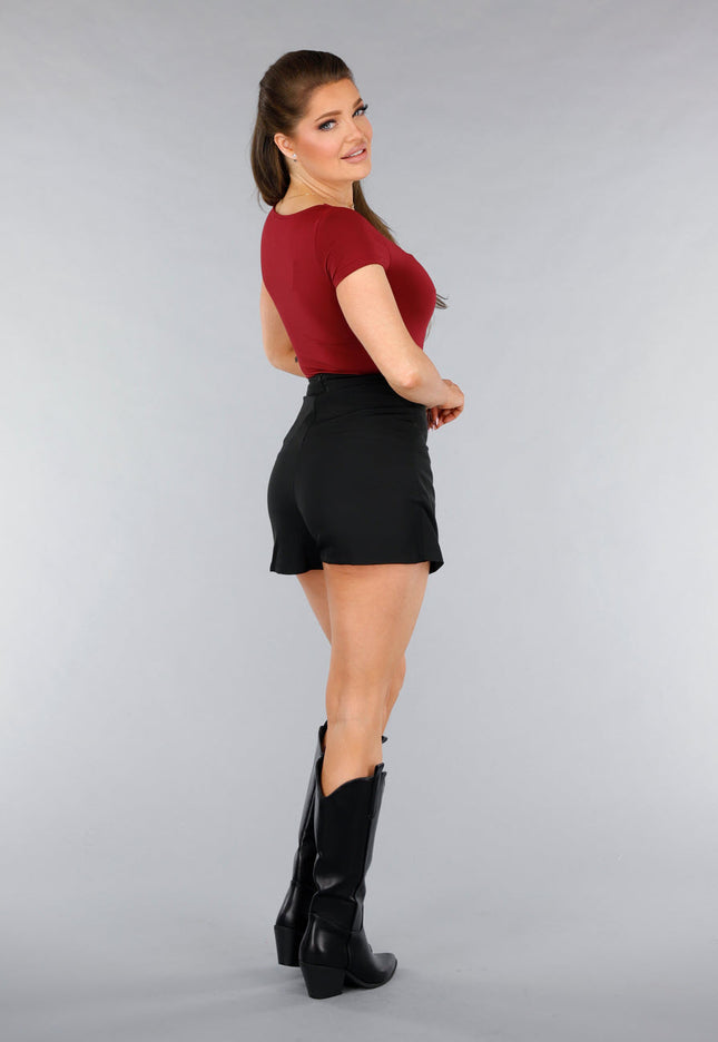 NEW120325 Stretchy Burgundy Shirt met Vierkante Hals