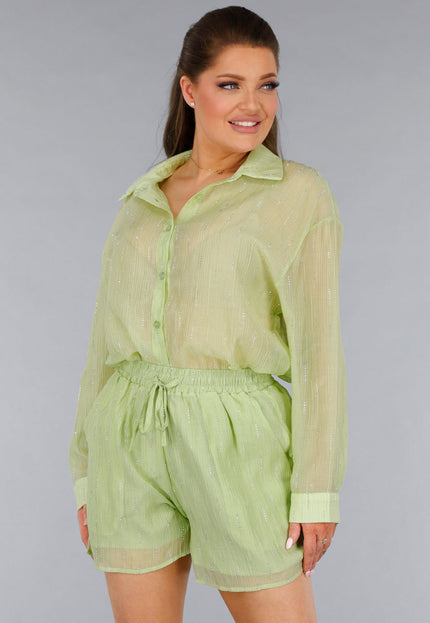 NEW120325 Tweedelige Groene Set met Blouse en Short