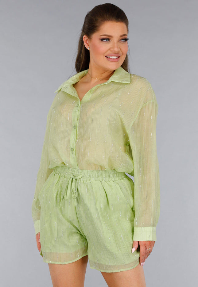 NEW120325 Tweedelige Groene Set met Blouse en Short