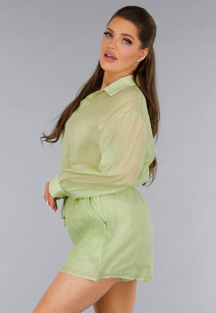 NEW120325 Tweedelige Groene Set met Blouse en Short