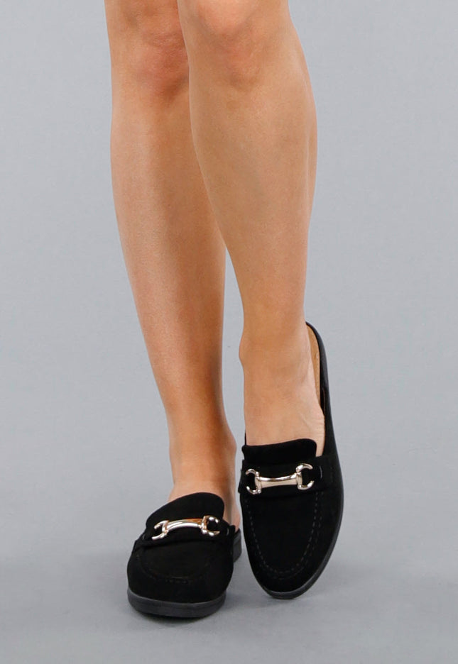 OP=OP.41.NL Zwarte Suède Loafers met Gouden Horsebit Schakel