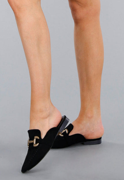 NEW120325 Zwarte Suède Loafers Met Gouden Horsebit Schakel