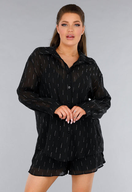 NEW120325 Zwarte Tweedelige Set met Blouse en Short