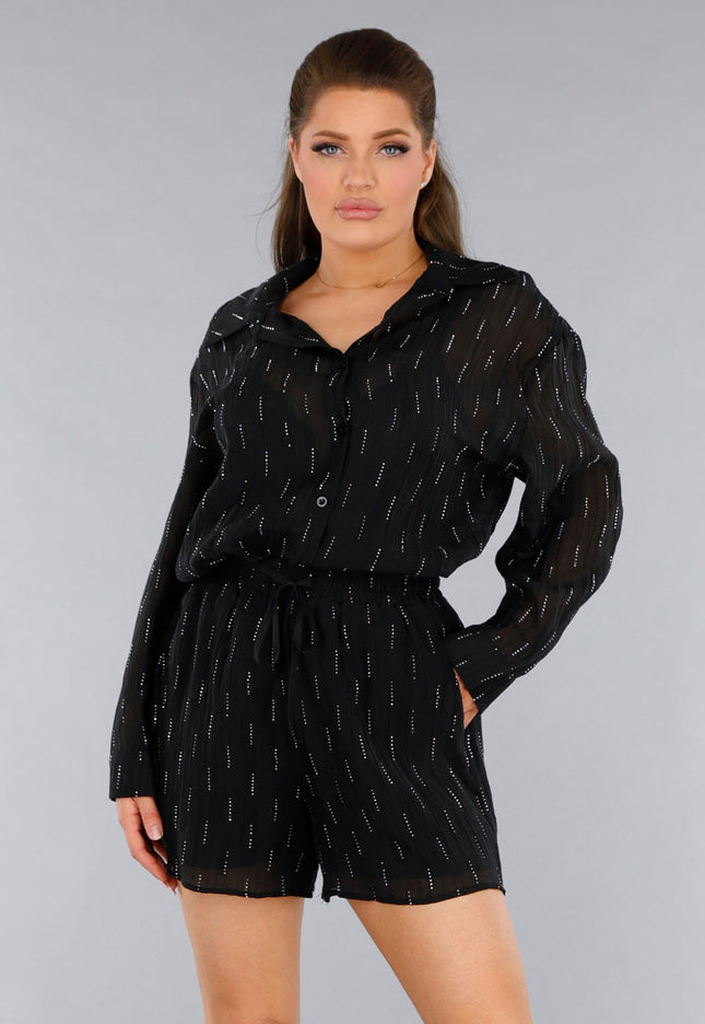 NEW120325 Zwarte Tweedelige Set met Blouse en Short