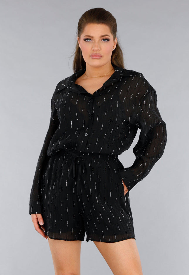 NEW120325 Zwarte Tweedelige Set met Blouse en Short