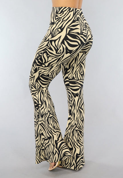 NEW1206 Tall Elastische Beige Zebra Broek met Wijduitlopende Pijpen