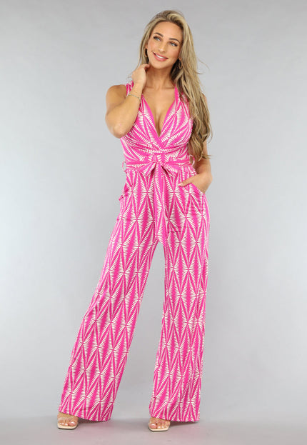 OP=OP.42.NL Tall Fuchsia Print Jumpsuit met Overslag en Stretch