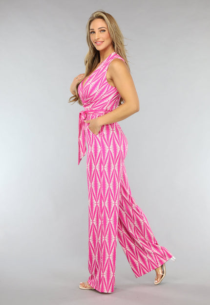 OP=OP.42.NL Tall Fuchsia Print Jumpsuit met Overslag en Stretch