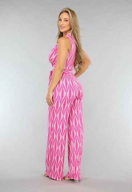 OP=OP.42.NL Tall Fuchsia Print Jumpsuit met Overslag en Stretch